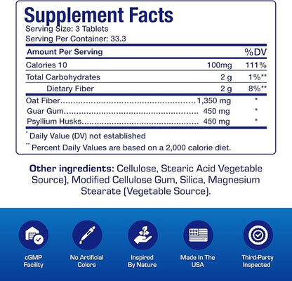 Soluble and Insoluble Fiber Supplement Pills - Clinical Formula Psyllium Husk Fiber Pills for Women & Men with Oat Fiber for Regularity Constipation & Colon Cleanse Support - Vegan & Gluten Free