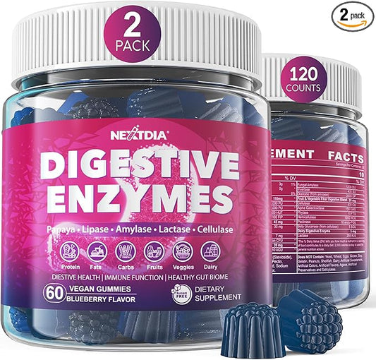 Digestive Enzymes for Women & Men Gummies w/ Probiotics, Papaya, Bromelain, Ginger - Bloating Relief & Gut Health Chewable Supplement Digest Proteins Dairy Carbs Veggies Fats, Sugar Free Vegan, 120Cts