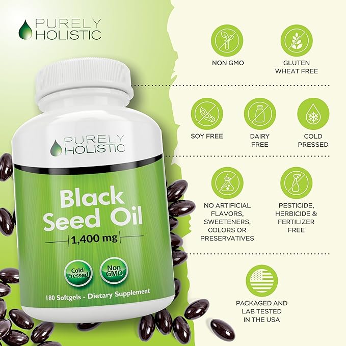 Black Seed Oil Capsules 1400mg, 180 Softgels, 3 Month Supply - Cold Pressed Nigella Sativa, Rich in Omega 6, 9 & TQ, Black Cumin Seed Oil, Immune Support, Joints and Digestion