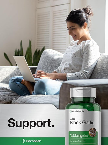 Horbäach Aged Garlic Extract Capsules 1500mg | 60 Count | Fermented Supplement | Non-GMO, Gluten Free