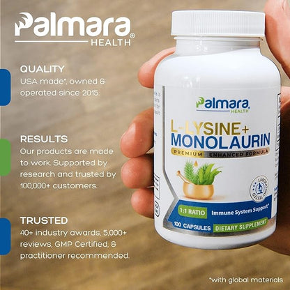 L-Lysine + Monolaurin 600mg 1:1 Ratio, 1 Pack, 100 Capsules