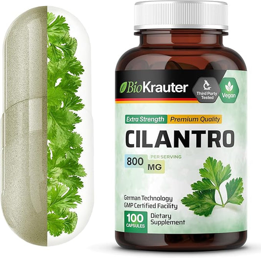 BIO KRAUTER Cilantro Supplement - 800 mg per Serving - 100 Cilantro Capsules - Rich Source of Antioxidants - Natural Cleansing & Detox - Vegan
