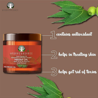 Cold Pressed Neem Oil 100 ML, 3.38 fl oz. | Extracted on Wooden Churner with Traditional Method to Sustain maximum nutrition, Cold-Pressed, 100% Pure & Natural