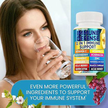 12 in 1 Premium Immune Defense Vitamins - Immune Supplement w/Vitamin D3 5000 IU Vitamin С 1000mg Zinс 50mg - Luxe Choice for Premium Immune Support - with Echinacea Elderberry and Ginger - 120 Caps