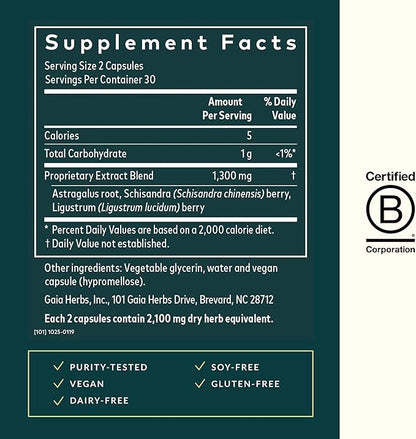 Gaia Herbs Astragalus Supreme - Immune and Antioxidant Support Herbal Supplement - with Astragalus Root, Schisandra Berry, and Ligustrum - 60 Vegan Liquid Phyto-Capsules (15-Day Supply)