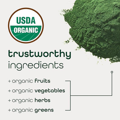 Organic Super Greens Powder, 70+ Superfoods, 0 Sugar, 3G Fiber, Spirulina, Chlorella, Antioxidants, Prebiotics/Probiotics, Digestive Enzymes, Mango, 30 Drink Mix Packets
