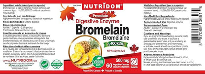Bromelain Digestive Enzyme Pineapple Supplements, 2400 GDU, 500mg, Non-GMO, Vegan, Free of Gluten, Soy & Dairy (60 Count)