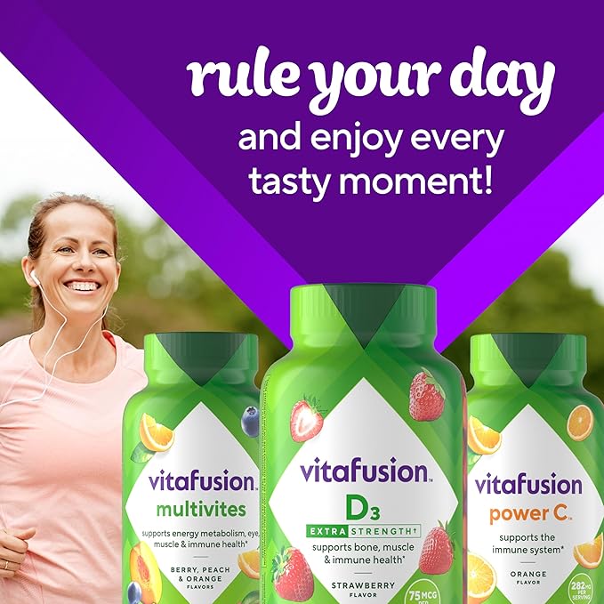 vitafusion Extra Strength Vitamin D3 Gummy, Strawberry Flavored Bone and Immune System Support (1) 120 Count