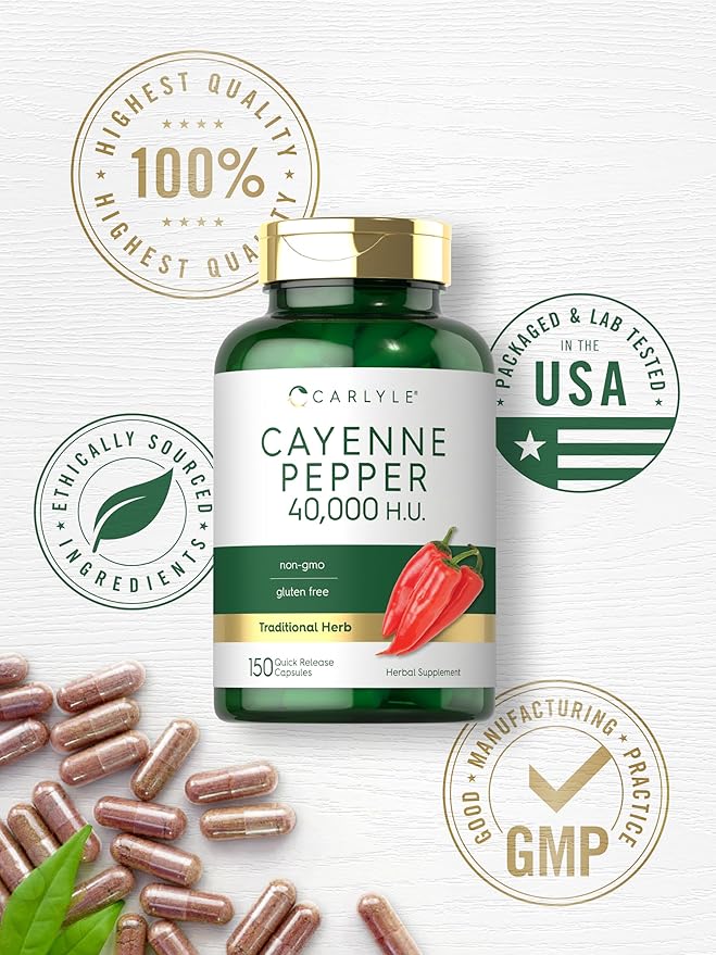 Carlyle Cayenne Pepper Capsules | 40,000 HU | Non-GMO and Gluten Free Supplement