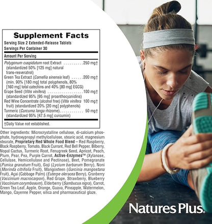 Natures Plus Herbal Actives Resveratrol, Extended Release - 125 mg, 60 Vegetarian Tablets - Gluten-Free - 30 Servings