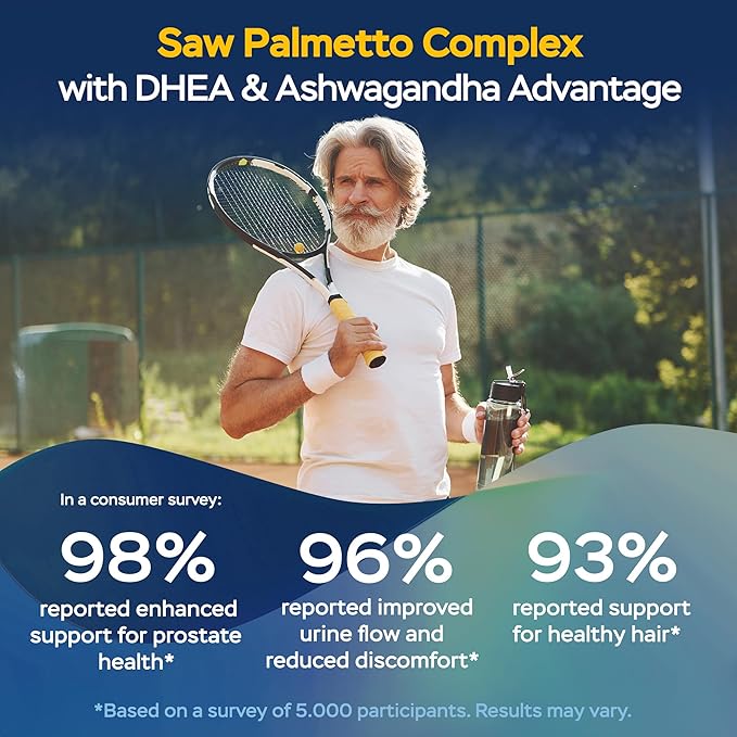 Improved Complex Saw Palmetto for Men & Prostate Health Supplements for Men - Advanced Formula Saw Palmetto Extract w/ DHEA & Ashwagandha 900mg - DHT Blocker for Hair Support - Prostate Supplements