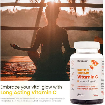 Super C – Time Release Vitamin C 1000mg, D3 1000iu, Zinc 30mg – 24-Hour Immune Support, Skin & Hair Health – Non-GMO – 120 Tablets
