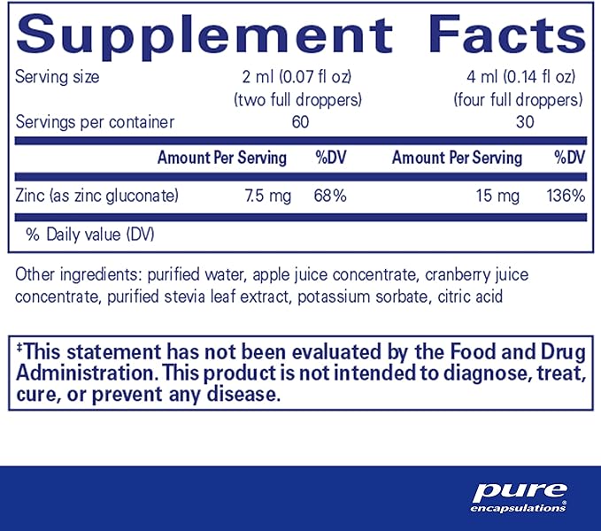 Pure Encapsulations Zinc Liquid 15 mg | Zinc Gluconate Hypoallergenic Supplement for Immune Support | 4 fl. oz.