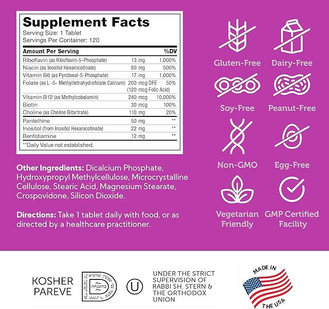 Zahler B-Complex Vitamins for Women & Men - Vitamin B Complex - B Vitamins Complex with B1 B2 B3 B5 B6 B7 B9 B12 - Advanced 2-Stage Delivery System - Gluten Free Kosher Non-GMO VIT B (120 Tablets)