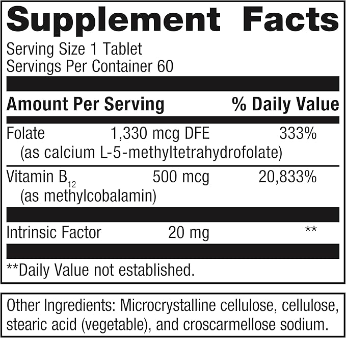 Metagenics Intrinsi Vitamin B12-Folate - Nervous System & Heart Health Support* - with Intrinsic Factor for Absorption* - Vitamin B12 & Folate - Methylcobalamin - 60 Tablets