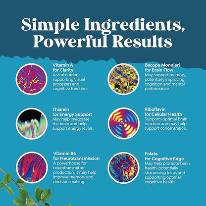 Nootropic Brain Supplement for Memory and Focus Enhancement - Vitamins for Mental Health & Clarity with VIT A, B6, Riboflavin, Niacin, Thiamin & Folate - Cognitive Complex for Mind Vitality - 60 Ct