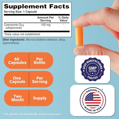 Health Thru Nutrition CoQ-10 150mg - 60 Capsules | Ubiquinone Coenzyme Q10 | Supports Cellular Energy & Antioxidant Protection | Non-GMO, Soy-Free, Vegan, Gluten-Free