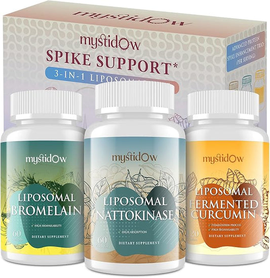 Spike Support Trio | Liposomal Nattokinase 8000 FU 500mg, Bromelain 1150 mg & Fermented Curcumin 1800 mg | High Potency, Enhanced Absorption Formula | for Immune, Heart & Circulation | 60 Day Supply