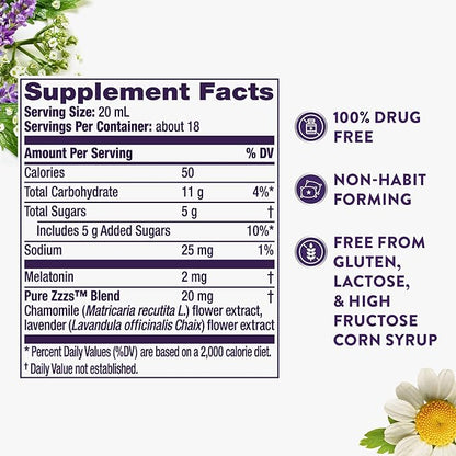 ZzzQuil Pure Zzzs Melatonin Liquid, Sleep Aid, Liquid Melatonin 2mg, with Chamomile & Lavender, Fall Asleep Fast, Melatonin Sleep Aids for Adults, Berry Flavored, 2 Pack, 24 FL OZ