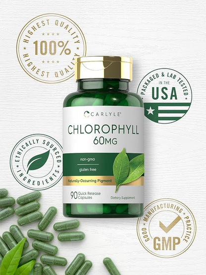 Carlyle Chlorophyll Pills | 90 Capsules | Naturally Occurring Pigment | Chlorophyll Concentrate Supplement | Non-GMO, Gluten Free Complex