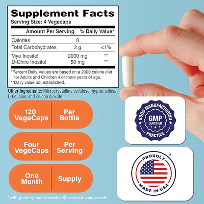 Health Thru Nutrition Inositol Supplement 40:1 Myo-Inositol to D-Chiro-Inositol Ratio 2050mg Per Serving | 120 Capsules | Certified Vegan | Non-GMO