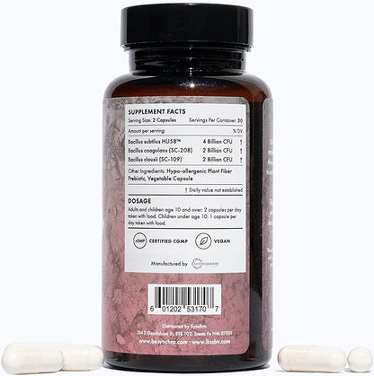Synchro Micro•Bios - Medical-Grade Spore-Form Probiotic - Bacillus Subtilus (HU58), Coagulans and Clausii - Powerful Immune Health + GI Support - 60 Capsules