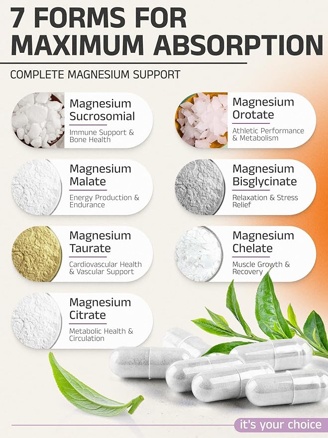 Magnesium Complex – 500mg | Orotate, Citrate, Malate, Taurinate, Oxide & Bisglycinate Chelate – High Absorption Supplement for Sleep, Energy, Muscle & Nerve Support – 90 Capsules