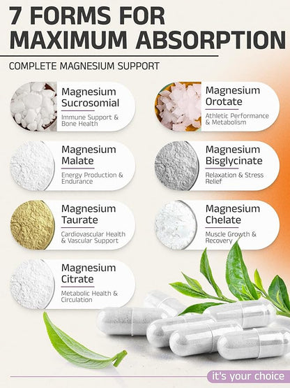 Magnesium Complex – 500mg | Orotate, Citrate, Malate, Taurinate, Oxide & Bisglycinate Chelate – High Absorption Supplement for Sleep, Energy, Muscle & Nerve Support – 90 Capsules