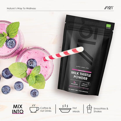 Organic Milk Thistle Powder 150g - Source of Cleansing Silymarin - Made from Cold-Pressed Milk Thistle - Vegan, Raw, Non-GMO.