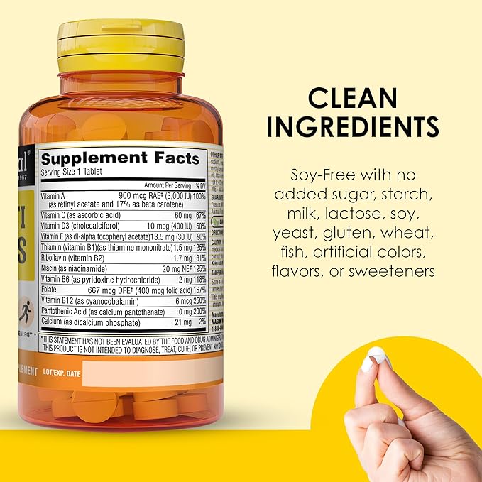 MASON NATURAL Mini Multi Vitamins, Vitamins A, C, D3, E, B1, B2, B3, B6, B12, Folate and Calcium for Overall Health, 300 Day Supply
