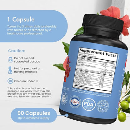 Blood Pressure Support Supplement with Garlic, Hibiscus, and Hawthorn - Supports Cardiac Health and Circulation, Healthy Heart-Supporting Herbs and Vitamins - 90 Capsules, 3 Months Supply.