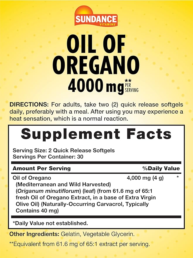 Sundance Oil of Oregano 4000mg Softgels | 60 Pills | Traditional Herbal Supplement | Non-GMO and Gluten Free Formula