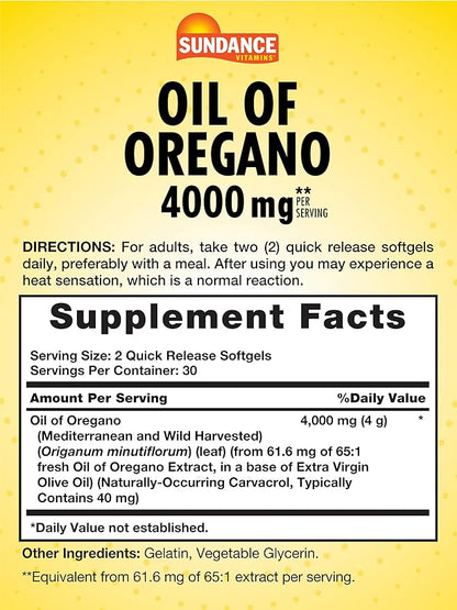 Sundance Oil of Oregano 4000mg Softgels | 60 Pills | Traditional Herbal Supplement | Non-GMO and Gluten Free Formula