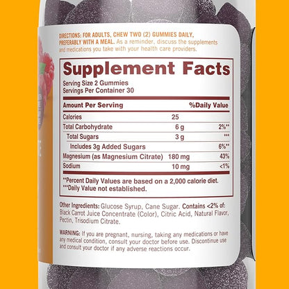 Sundown Magnesium Citrate Gummies, Supports Nerve, Bone & Muscle Health, Vegetarian, Raspberry Flavored, 60 Count (Pack of 2)