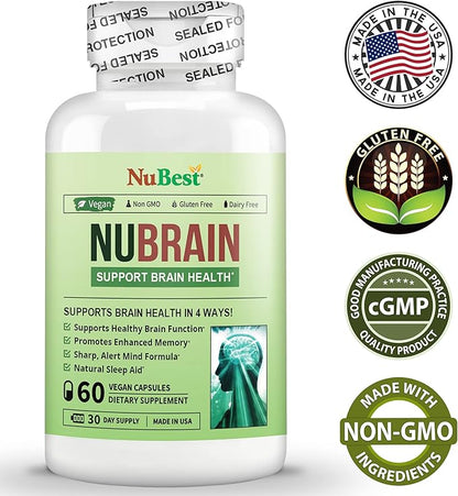 NuBrain Booster - Brain Supplement for Brain Booster, Memory, Focus & Clarity Support with St. John’s Wort, Ginkgo Biloba, Bacopa & More - Premium Nootropic Brain Supplement - 2 Pack