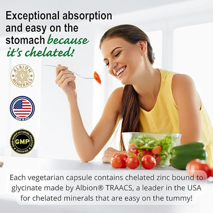 Suzy Cohen Chelated Zinc Supplements - 60 Capsules Gentle on The Stomach - Zinc is for Healthy Cell Growth and DNA Formation - Supports Healthy Immune Function and Skin Health