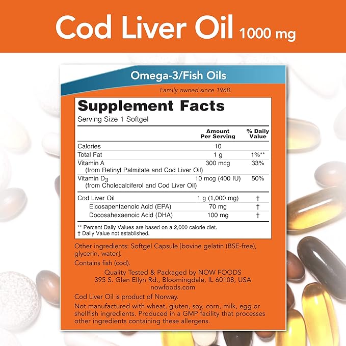 Now Foods Cod Liver Oil Soft Gels, 1000 mg, 90 Count (2 Pack)