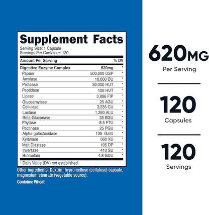 Nutricost Digestive Enzymes 620mg, 120 Capsules - Complete Digestive Enzyme Supplement