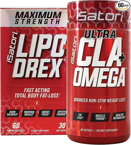iSatori Lipo-Drex Fat Loss Thermogenic Formula-Fast Acting Weight Loss-Appetite Suppressant (60 Capsules) Ultra CLA + Omega (90 Softgels)