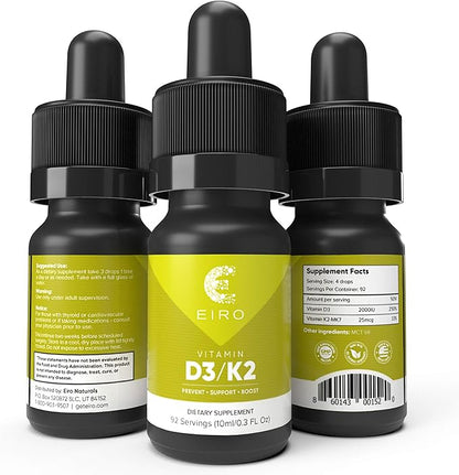 Eiro Vitamin D3 + K2 (MK7) │ D3 2000UI + K2 25mcg Per Serving │ Liquid Drop Supplement for Superior Absorption │Prevent • Support • Boost│