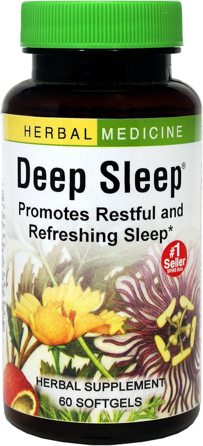 Herbs Etc. Deep Sleep Softgels - Herbal Sleep Support Supplement - Rest & Calming Support with Passionflower, Chamomile & Lemon Balm - 60 Softgels (60 Servings)