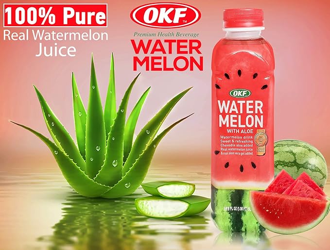 OKF Watermelon Aloe Vera Drink, Real Juice & Gel, 16.9 oz (6 Pack)