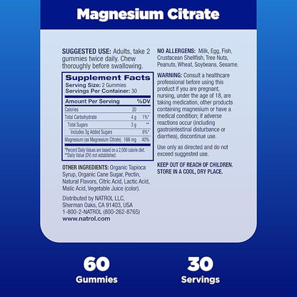 Natrol Mood + Stress Magnesium Citrate 330mg, Dietary Supplement for Mood and Occasional Stress Support, 60 Raspberry-Flavored Gummies, 15-Day Supply