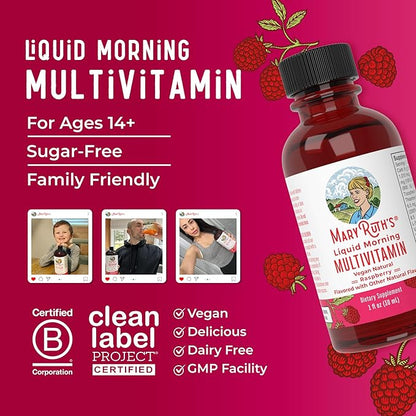 MaryRuth's Liquid Morning Multivitamin Travel Pack | Mens & Womens Multivitamin| Vitamin A C D E B6 B12 Biotin Zinc | Beauty | Immunity | Vegan | Non-GMO | Gluten Free | 1 oz | 16 Servings