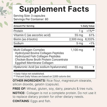 Micro Ingredients Multi Collagen Pills for Women & Men, 240 Capsules | Type I, II, III, V, X - Hydrolyzed Collagen Peptides with Biotin, Hyaluronic Acid & Vitamin C | Hair, Skin, Nail & Joint Support