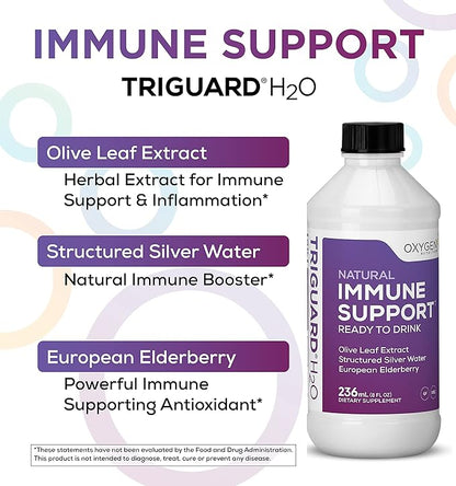 Triguard Plus Colloidal Silver Water, Sambucus Elderberry Extract & Olive Leaf Extract, 3-in-1 Liquid Immune Support Ready to Drink | Powerful Immune System Booster | Great Taste - 8oz, Made in USA
