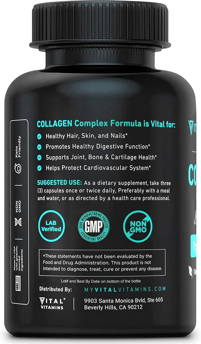 Vital Vitamins Multi Collagen for Women & Men - Type I, II, III, V, X - Grass Fed, Non-GMO - 150 Capsules