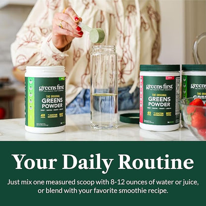 Greens First Original Greens Powder - 49 Superfoods - Organic Fruits & Veggies - Prebiotics, Probiotics & Digestive Enzymes - Antioxidant Smoothie - Dairy Free, Vegan & Non-GMO (Berry, 30 Servings)