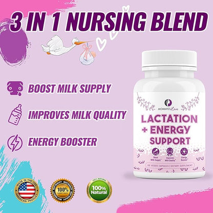 Mommyz Love Lactation Supplement with Organic Post Natal Vitamins for Breast Milk Supply Increase and Energy Boost for Postpartum Recovery - 60 Caps