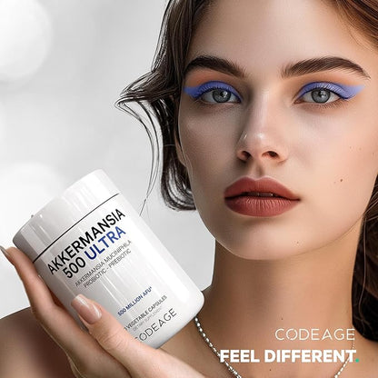 Codeage Akkermansia Muciniphila Probiotic Ultra - High-Potency 500M AFUs Akkermansia Probiotic Supplement - Enhanced Daily Probiotic & Prebiotic, Chicory Inulin - 3-Month Supply - 90 Capsules